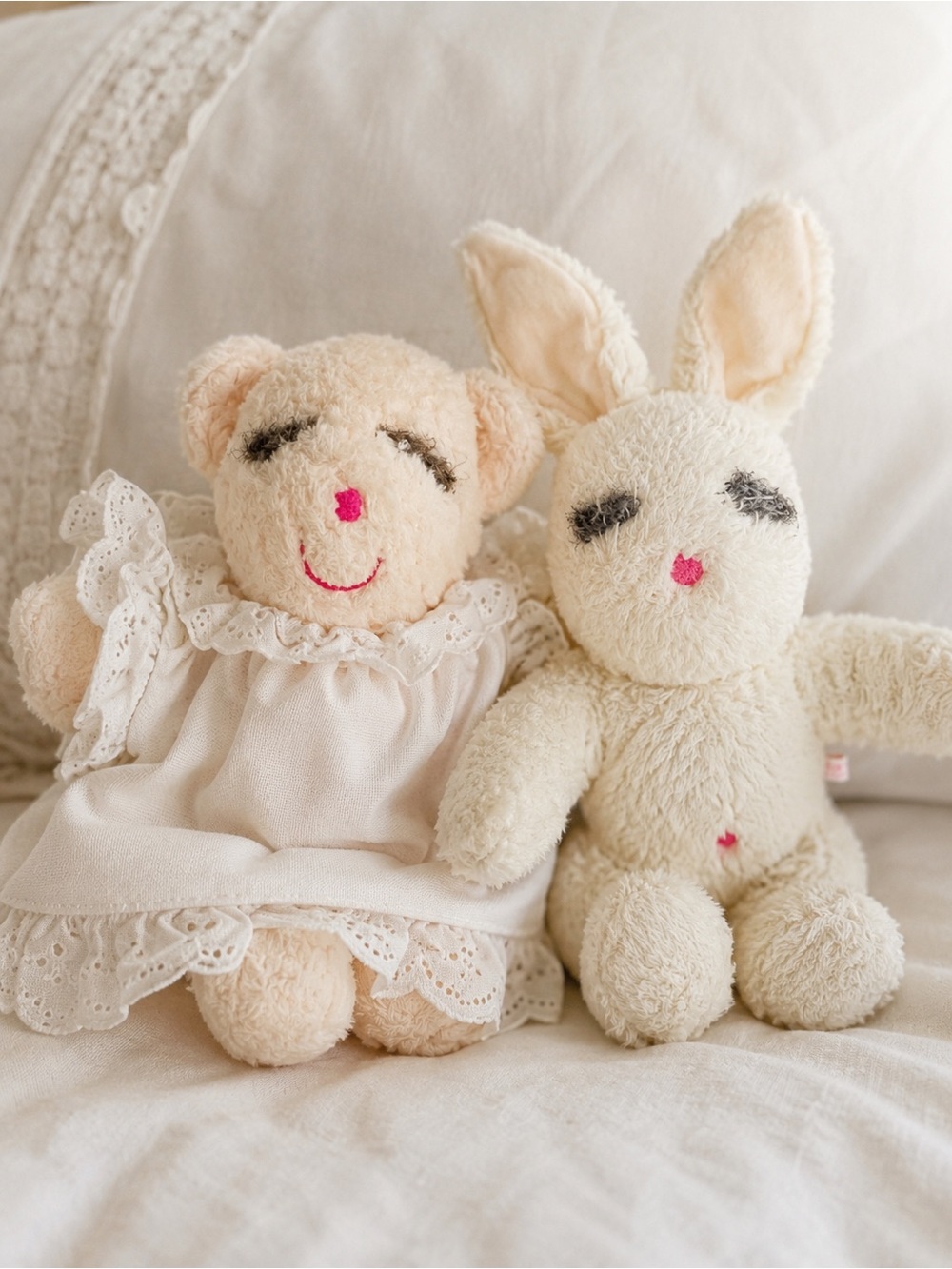 Vtg Ms. Noah Plush Lot White Bunny & Bear Holly Hill SC Handcrafted Collectible